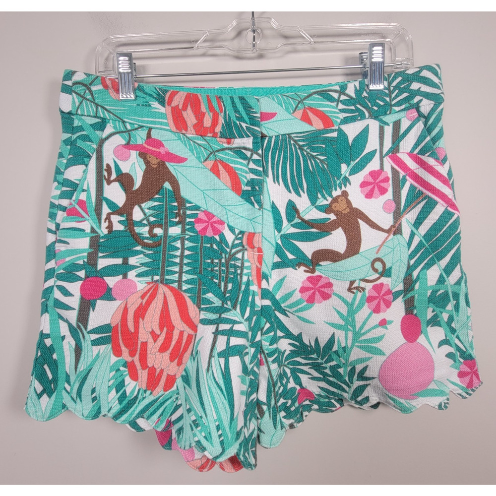 Talbots Scalloped Shorts Womens 6 Monkey Jungle Print Cotton Stretch Tropical